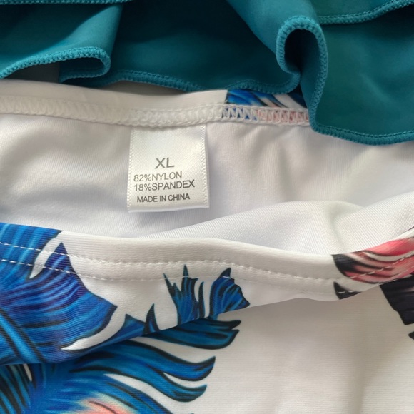 Teal Palm print Falbala Bikini Set High Waisted Tankini Swimsuit XL - Picture 4 of 4